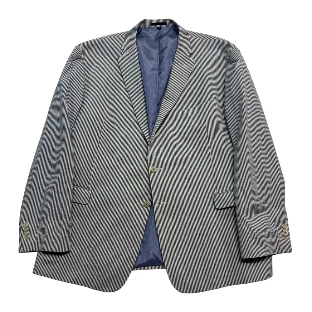 Jos A Bank 1905 50R Blue White Stripe Seersucker Blazer Jacket Sport Coat Cotton